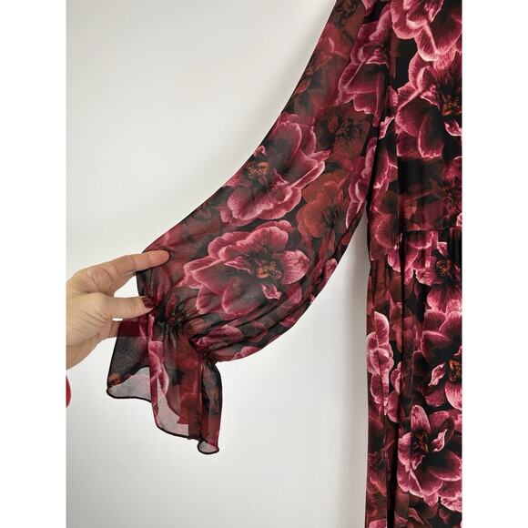 Torrid Babydoll Floral Dress Rose Print Sheer Long Sleeve Sz 2 Whimsigoth Fairy - Picture 3 of 10